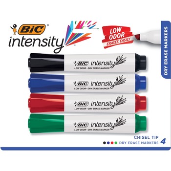 BIC Intensity Bold Tank-Style Dry Erase Marker, Extra-Broad Bullet Tip, Assorted Colors, 4/Set