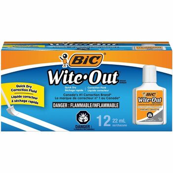 BIC Wite-Out Quick Dry Correction Fluid, 20 mL Bottle, White, 1/Dozen