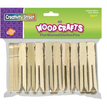 Creativity Street Flat Wood Slotted Clothespins, 3 3/4 Length, 40 Clothespins/Pack