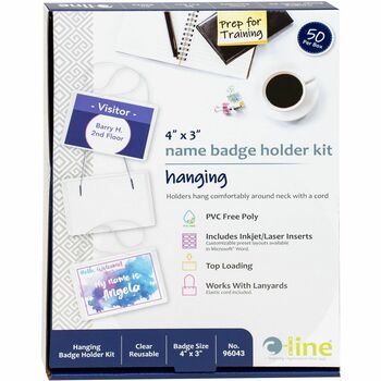 C-Line Name Badge Kits, Top Load, 4 x 3, Clear, Elastic Cord, 50/Box