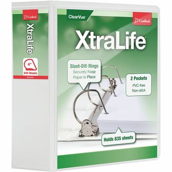 Cardinal XtraLife ClearVue Non-Stick Locking Slant-D Binder, 4&quot; Cap, 11 x 8 1/2, White