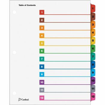 Cardinal&#174; Traditional OneStep Index System, 12-Tab, 1-12, Letter, Multicolor, 12/Set