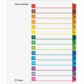 Cardinal Traditional OneStep Index System, 15-Tab, 1-15, Letter, Multicolor, 15/Set
