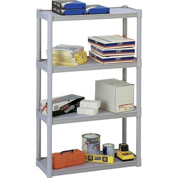 Iceberg Rough N Ready Four-Shelf Open Storage System, Resin, 32w x 13d x 54h, Platinum