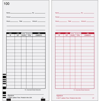Lathem Time Time Card for Lathem Model 7000E, Numbered 1-100, Two-Sided, 100/Pack