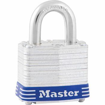 Master Lock Four-Pin Tumbler Lock, Laminated Steel Body, 1 9/16&quot; Wide, Silver/Blue, Two Keys