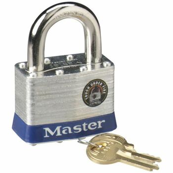 Master Lock Four-Pin Tumbler Laminated Steel Lock, 2&quot; Wide, Silver/Blue, Two Keys