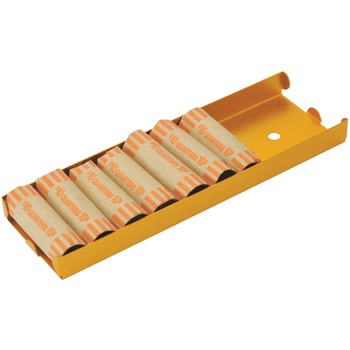 MMF Industries Rolled Coin Aluminum Tray w/Denomination &amp; Quantity Etched on Side, Orange