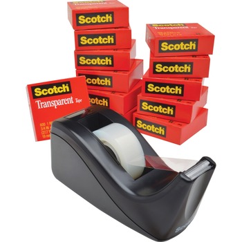 Scotch Transparent Tape Dispenser Value Pack, 1&quot; Core, Transparent, 12/Pack