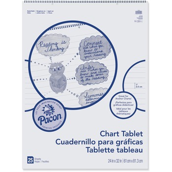 Pacon Chart Tablets Cursive Pad, 1&quot; Ruled, 24&quot; x 32&quot;, White Paper, 25 Sheets