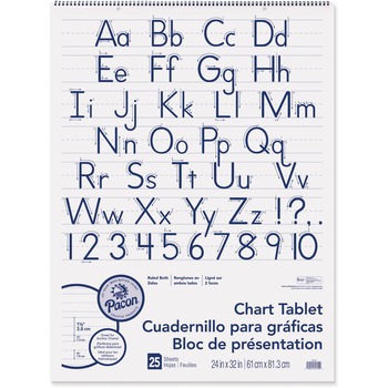 Pacon Chart Tablets Manuscript Pad, Manuscript Ruled,, 24&quot; x 32&quot;, White Paper, 25 Sheets