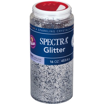 Pacon Spectra Glitter, .04 Hexagon Crystals, Silver, 16 oz Shaker-Top Jar