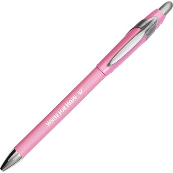 Paper Mate FlexGrip Elite Pink Ribbon Pen, Ballpoint, Retractable, Black Ink, Medium, Dozen