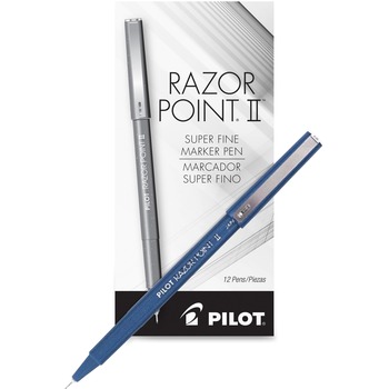 Pilot Razor Point II Super Fine Marker Pen, Blue Ink, .2mm, Dozen