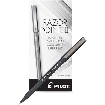Pilot Razor Point II Super Fine Marker Pen, Black Ink, .2mm, Dozen