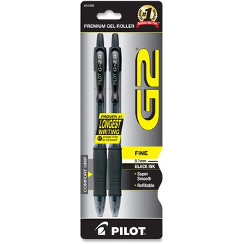 Pilot G2 Premium Retractable Gel Ink Pen, Refillable, Black Ink, .7mm, 2/Pack