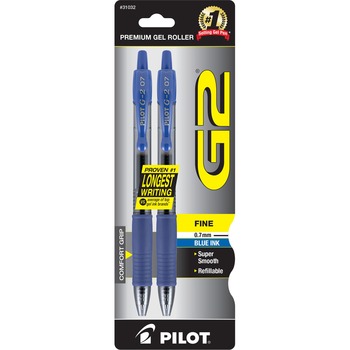 Pilot&#174; G2 Premium Retractable Gel Ink Pen, Refillable, Blue Ink, .7mm, 2/Pack