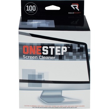 Read Right OneStep CRT Screen Cleaning Pads, 5 x 5, Cloth, White, 100/Box