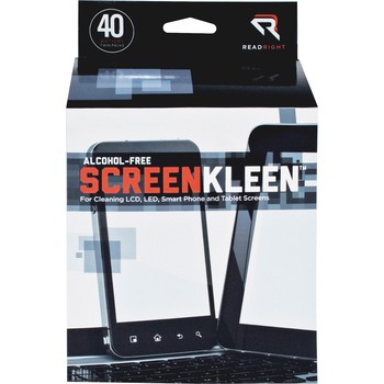 Read Right ScreenKleen Alcohol-Free Wet Wipes, Cloth, 5 x 5, 40/Box