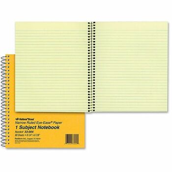 National Wirebound Notebook, Narrow Ruled, 8.25&quot; x 6.88&quot;, Green Paper, Yellow Cover, 80 Sheets