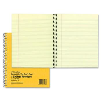 National Wirebound Notebook, Narrow Ruled, 8&quot; x 10&quot;, Green Paper, Yellow Paper, 80 Sheets