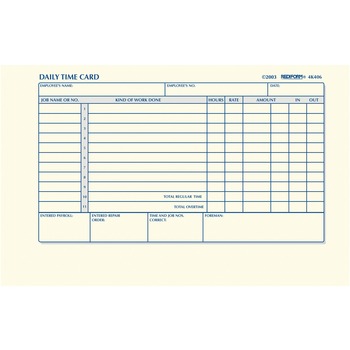 Rediform Employee Time Card, Daily, Two-Sided, 4-1/4 x 7, 100/Pad