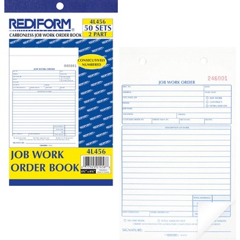 Rediform Job Work Order Book, 5 1/2 x 8 1/2, Two Part Carbonless, 50/Book