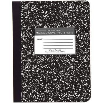 Roaring Spring Composition Book, Wide Ruled, 9.75&quot; x 7.5&quot;, White Paper, Black Marble Cover, 60 Pages