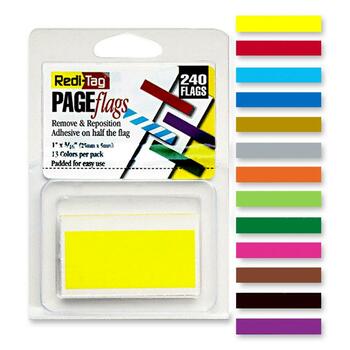 Redi-Tag Removable/Reusable Page Flags, 13 Assorted Colors, 240 Flags/Pack