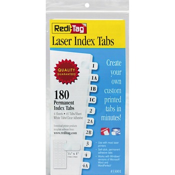 Redi-Tag&#174; Laser Printable Index Tabs, 7/16 Inch, White, 180/Pack
