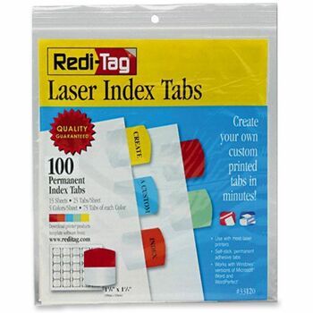 Redi-Tag Laser Printable Index Tabs, 1 1/8 Inch, Five Colors, 100/Pack