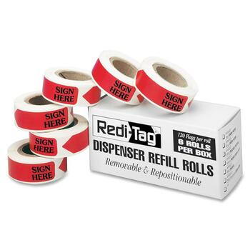 Redi-Tag Arrow Message Page Flag Refills, &quot;Sign Here&quot;, Red, 6 Rolls of 120 Flags/Box