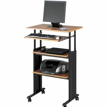 Safco Adjustable Height Stand-Up Workstation, 29w x 22d x 49h, Oak/Black