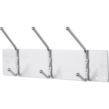 Safco Metal Wall Rack, Three Ball-Tipped Double-Hooks, 18w x 3-3/4d x 7h, Satin/Chrome