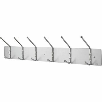 Safco Metal Wall Rack, Six Ball-Tipped Double-Hooks, 36w x 3-3/4d x 7h, Chrome
