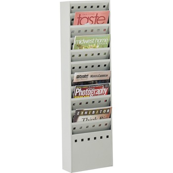 Safco Steel Magazine Rack, 11 Compartments, 10w x 4d x 36-1/4h, Gray