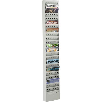 Safco Steel Magazine Rack, 23 Compartments, 10w x 4d x 65-1/2h, Gray
