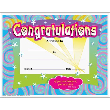 TREND Congratulations Certificates, 8-1/2 x 11, White Border, 30/Pack