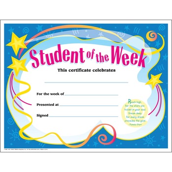 TREND Student of the Week Certificates, 8-1/2 x 11, White Border, 30/Pack