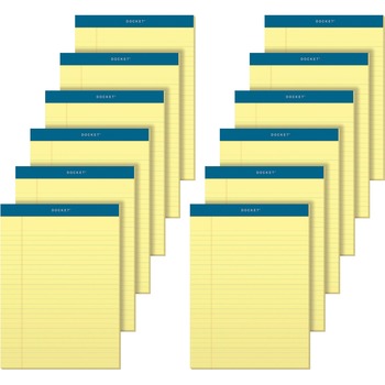 TOPS™ Docket Ruled Perforated Pads, 8 1/2 x 11 3/4, Canary, 50 Sheets, Dozen