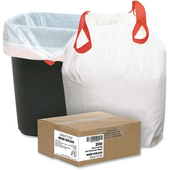 Draw &#39;n Tie Heavy-Duty Trash Bags, 13gal, .9mil, 24.5 x 27 3/8, White, 200/Box