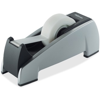 Fellowes Office Suites Tape Dispenser, Holds Total 1 Tape(s), Refillable, Weighted Base, Plastic, Black/Silver