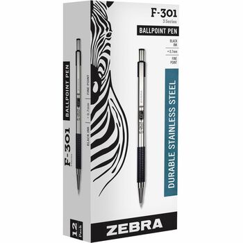 Zebra F-301 Ballpoint Retractable Pen, Black Ink, Fine