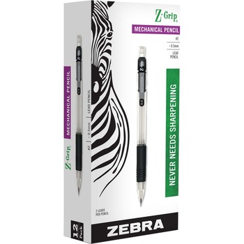 Zebra Z-Grip Mechanical Pencil, HB, .5mm,Clear, Dozen