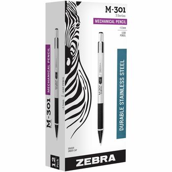 Zebra M-301 Mechanical Pencil, 0.5 mm, Stainless Steel w/Black Accents Barrel