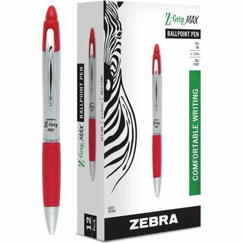 Zebra Z-Grip MAX Ballpoint Retractable Pen, Red Ink, Medium, Dozen