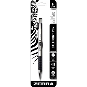 Zebra F-301 Ballpoint Retractable Pen, Black Ink, Medium