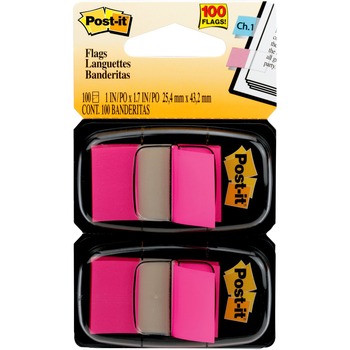 Post-it&#174; Flags Standard Page Flags, Bright Pink, 100 Count, 50 Flags Per Dispenser, 2 Dispensers/PK