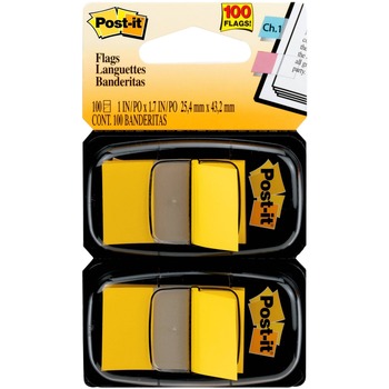 Post-it&#174; Flags Standard Page Flags, Yellow, 100 Count, 50 Flags Per Dispenser, 2 Dispensers/PK