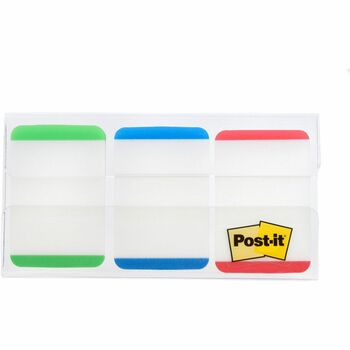 Post-it Tabs, Durable Tabs, 1&quot;x 1-1/2&quot;, Lined, Red/Blue/Green, 66/PK
